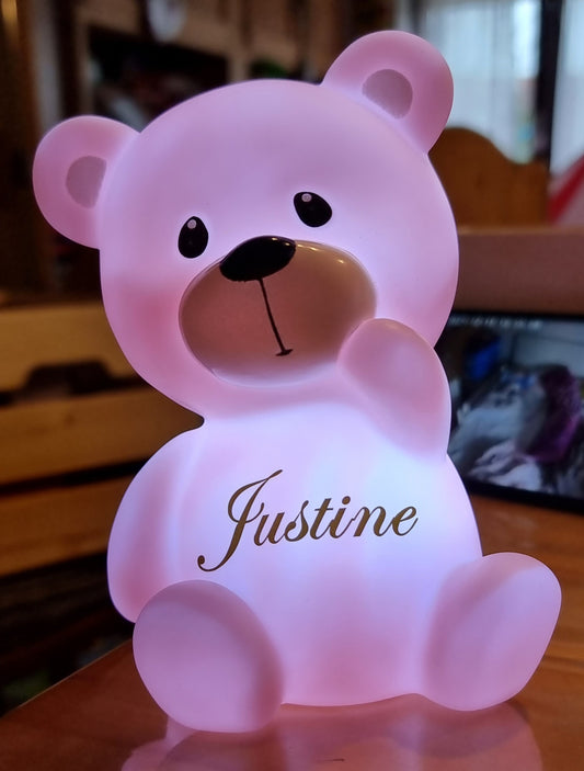Nachtlicht LED Teddybär mit Name und Geburtsdatum für Babys und Kinder